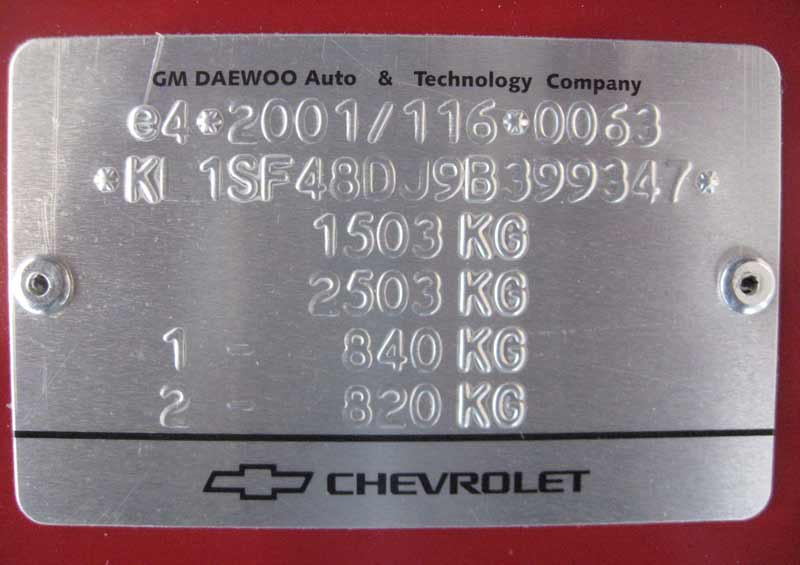Numer VIN Chevrolet DixiCar Chevrolet samochody, na