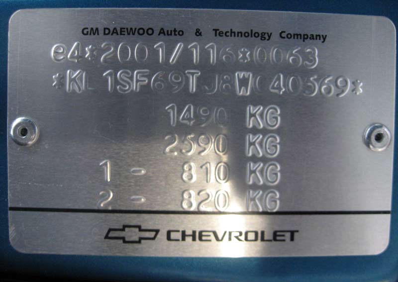 Tabliczka znamionowa Chevrolet DixiCar Chevrolet